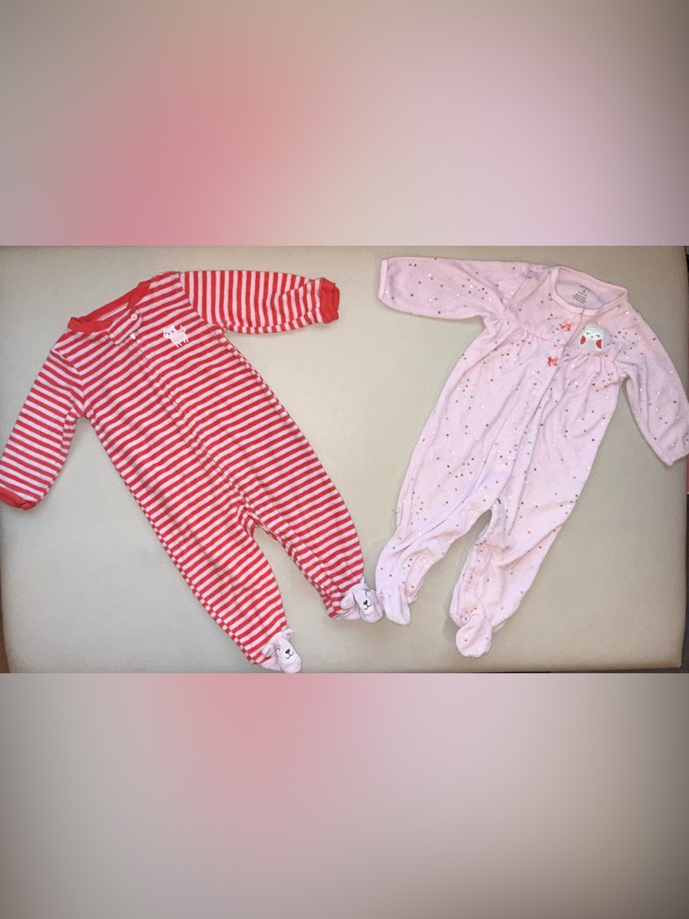 Carter's Red & Light Pink Footed Baby One-Piece Set